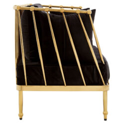 Art Deco Gold Metal And Black Velvet Tubular Design 2 Seater Sofa 170cm