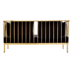 Art Deco Gold Metal And Black Velvet Tubular Design 2 Seater Sofa 170cm
