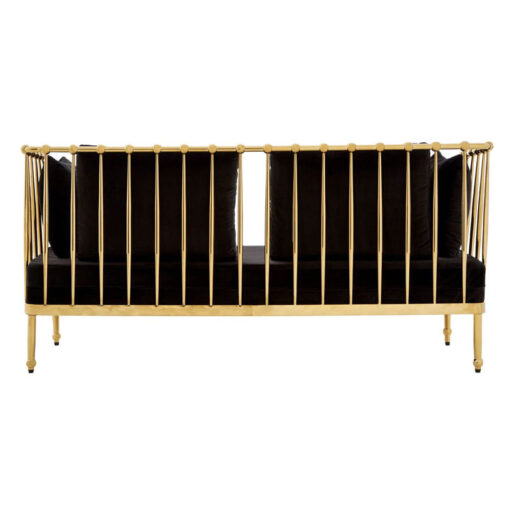 Art Deco Gold Metal And Black Velvet Tubular Design 2 Seater Sofa 170cm