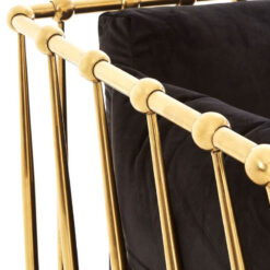 Art Deco Gold Metal And Black Velvet Tubular Design 2 Seater Sofa 170cm