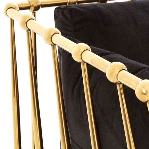 Art Deco Gold Metal And Black Velvet Tubular Design 2 Seater Sofa 170cm