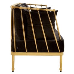 Art Deco Gold Metal And Black Velvet Tubular Design 3 Seater Sofa 210cm