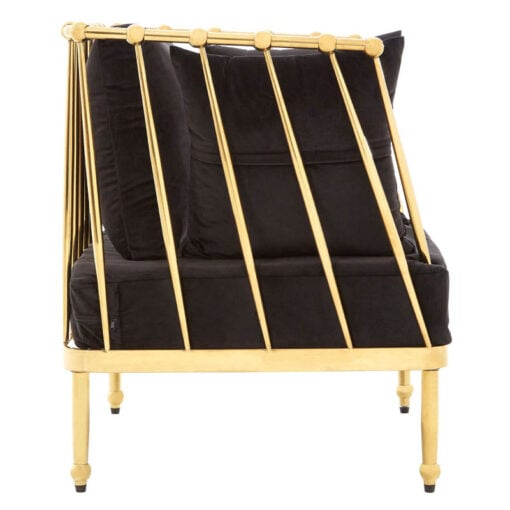 Art Deco Gold Metal And Black Velvet Tubular Design Armchair Accent Chair