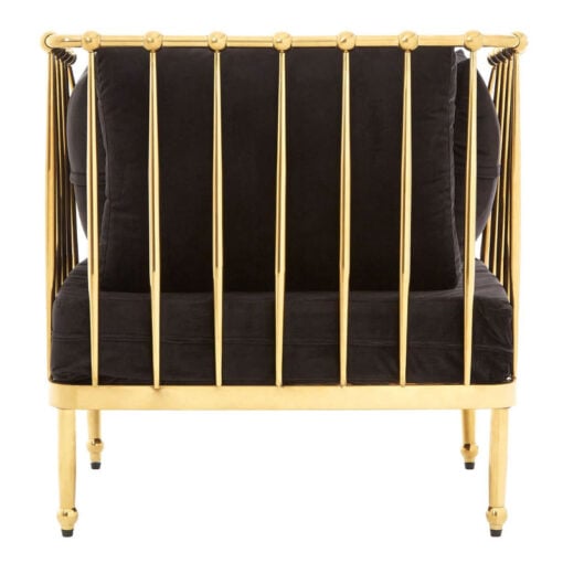 Art Deco Gold Metal And Black Velvet Tubular Design Armchair Accent Chair