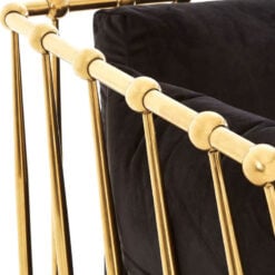 Art Deco Gold Metal And Black Velvet Tubular Design Armchair Accent Chair
