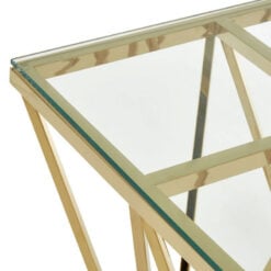 Art Deco Gold Metal And Clear Glass Prismatic Spike Square Side Table