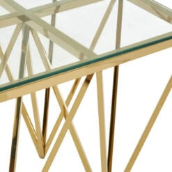 Art Deco Gold Metal And Clear Glass Prismatic Spike Square Side Table