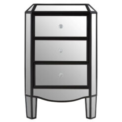Art Deco Mirrored 3 Drawer Bedside Cabinet With Black Trim Detail