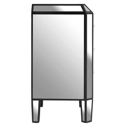 Art Deco Mirrored 3 Drawer Bedside Cabinet With Black Trim Detail