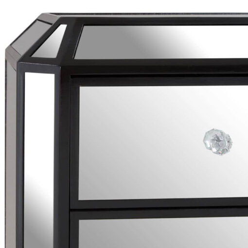Art Deco Mirrored 3 Drawer Bedside Cabinet With Black Trim Detail