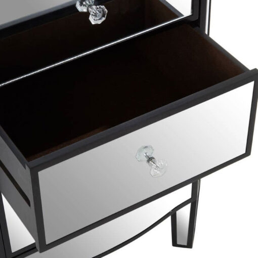 Art Deco Mirrored 3 Drawer Bedside Cabinet With Black Trim Detail
