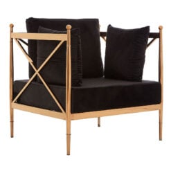 Art Deco Rose Gold Metal And Black Velvet Armchair Accent Chair