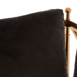 Art Deco Rose Gold Metal And Black Velvet 3 Seater Sofa 210cm