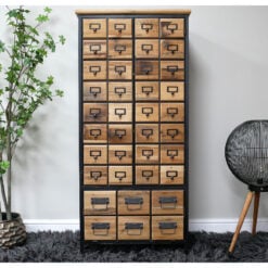 Boho Industrial Rustic Black Metal And Solid Fir Wood 3 Door Apothecary Style Tall Cabinet 133cm