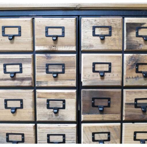 Boho Industrial Rustic Black Metal And Solid Fir Wood 3 Door Apothecary Style Tall Cabinet 133cm