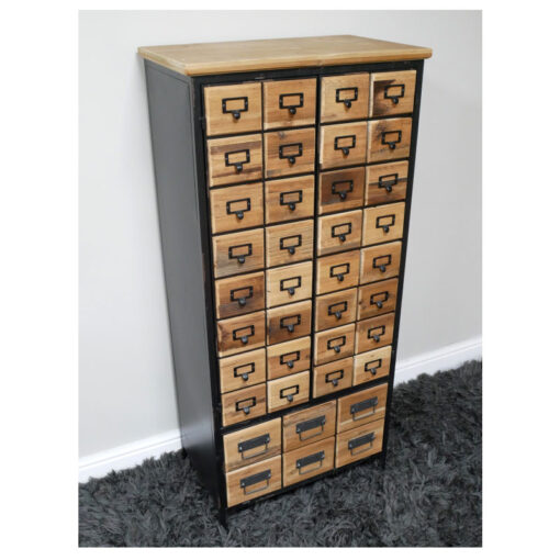 Boho Industrial Rustic Black Metal And Solid Fir Wood 3 Door Apothecary Style Tall Cabinet 133cm