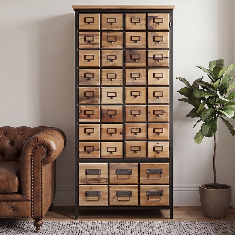 Boho Industrial Rustic Black Metal And Solid Fir Wood 3 Door Apothecary Style Tall Cabinet 133cm Boho Industrial Rustic Black Metal And Solid Fir Wood 3 Door Apothecary Style Tall Cabinet 133cm