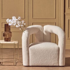 Boho Ivory White Boucle Abstract Statement Chair Armchair Accent Chair