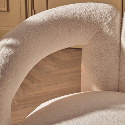 Boho Ivory White Boucle Abstract Statement Chair Armchair Accent Chair