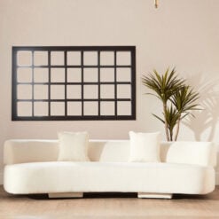 Boho Luxury Cream White Linen Armless Curved Large 3 Seater Sofa 283cm