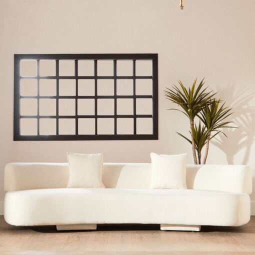 Boho Luxury Cream White Linen Armless Curved Large 3 Seater Sofa 283cm