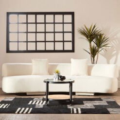 Boho Luxury Cream White Linen Armless Curved Large 3 Seater Sofa 283cm