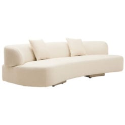 Boho Luxury Cream White Linen Armless Curved Large 3 Seater Sofa 283cm
