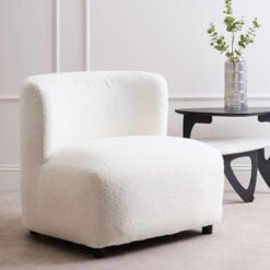 Boho Modern Ivory White Boucle Armless Accent Chair Lounge Chair Cocktail Chair