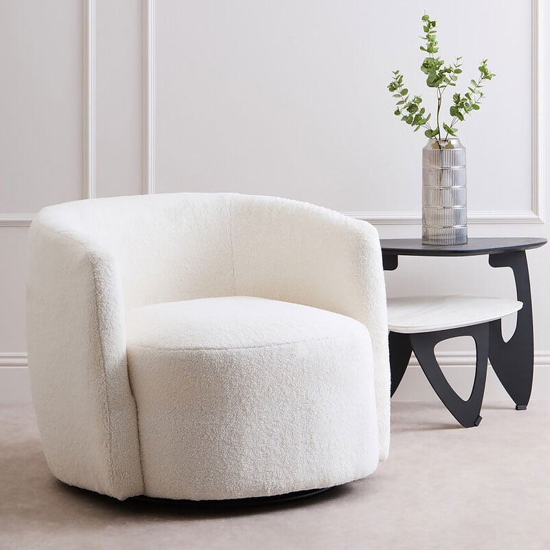 Boho Modern Ivory White Boucle Swivel Tub Armchair Accent Chair Boho Modern Ivory White Boucle Swivel Tub Armchair Accent Chair