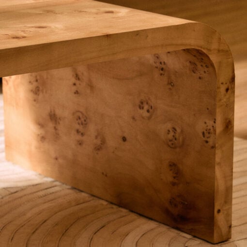 Boho Rustic Curved Light Burl Wood Large Rectangular Coffee Table 148cm