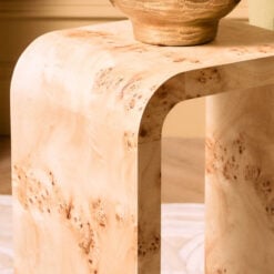 Boho Rustic Curved Light Burl Wood Side Table End Table