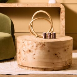 Boho Rustic Light Burl Wood Round Coffee Table 80cm