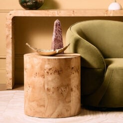 Boho Rustic Light Burl Wood Round Side Table End Table