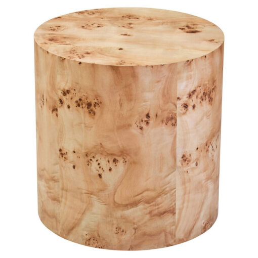 Boho Rustic Light Burl Wood Round Side Table End Table