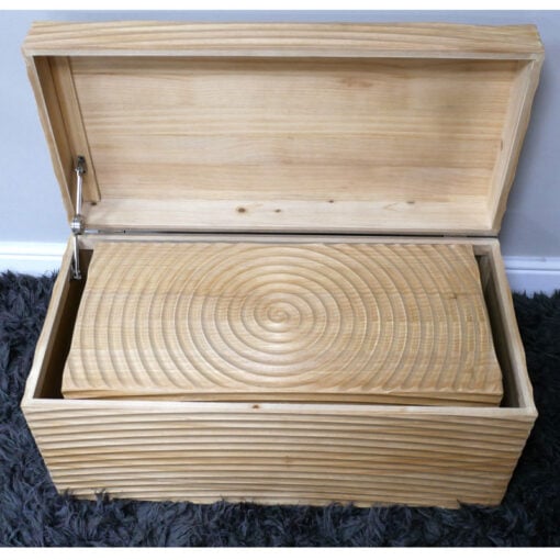 Boho Rustic Solid Light Carved Fir Wood Set Of 2 Trunk Storage Boxes 80cm And 69cm