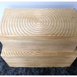 Boho Rustic Solid Light Fir Carved Wood Set Of 2 Trunk Storage Boxes 80cm And 69cm