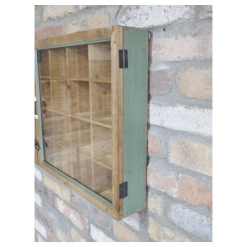 Boho Rustic Solid Light Fir Wood And Glass Multi Compartment Apothecary Style Wall Display Cabinet Wall Shelf 90cm