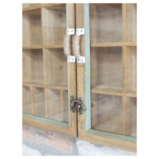 Boho Rustic Solid Light Fir Wood And Glass Multi Compartment Apothecary Style Wall Display Cabinet Wall Shelf 90cm