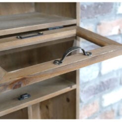 Boho Rustic Solid Light Fir Wood And Glass Multi Compartment Multi Drawer Apothecary Style Wall Display Cabinet Wall Shelf 85cm