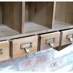 Boho Rustic Solid Light Fir Wood And Glass Multi Compartment Multi Drawer Apothecary Style Wall Display Cabinet Wall Shelf 85cm