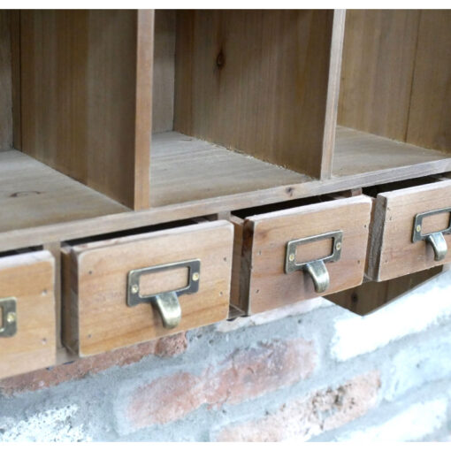 Boho Rustic Solid Light Fir Wood And Glass Multi Compartment Multi Drawer Apothecary Style Wall Display Cabinet Wall Shelf 85cm