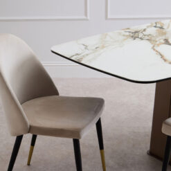 Brushed Bronze Metal And White Marble Effect Ceramic 6 Seater Rectangular Dining Table 180cm