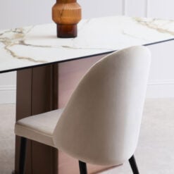 Brushed Bronze Metal And White Marble Effect Ceramic 6 Seater Rectangular Dining Table 180cm