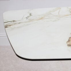 Brushed Bronze Metal And White Marble Effect Ceramic 6 Seater Rectangular Dining Table 180cm