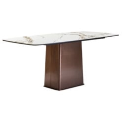 Brushed Bronze Metal And White Marble Effect Ceramic 6 Seater Rectangular Dining Table 180cm