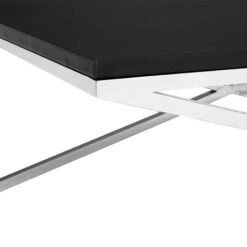 Contemporary Cross Base Silver Chrome Steel And Black Faux Leather Large Rectangular Coffee Table 130cm