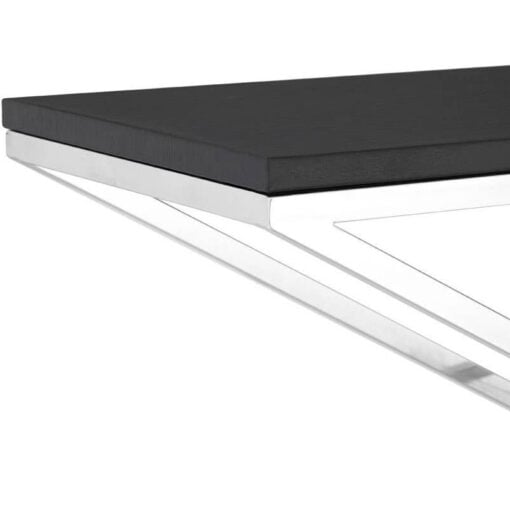 Contemporary Cross Base Silver Chrome Steel And Black Faux Leather Large Rectangular Console Table 130cm