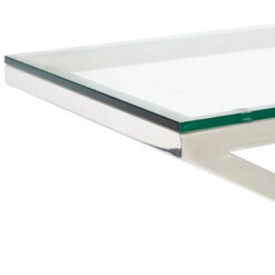 Contemporary Cross Base Silver Chrome Steel And Clear Glass Console Table 130cm