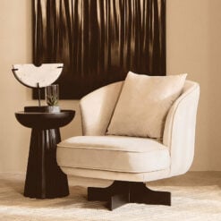 Cream Velvet And Black Metal Swivel Armchair Accent Chair