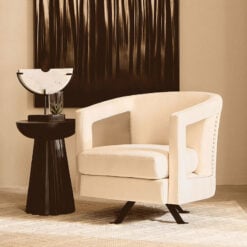 Cream Velvet And Black Metal Swivel Studded Armchair Accent Chair